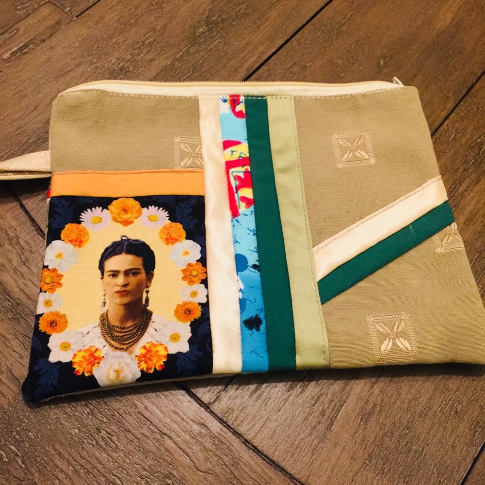 handmade Frida Kahlo boho wristlet bag